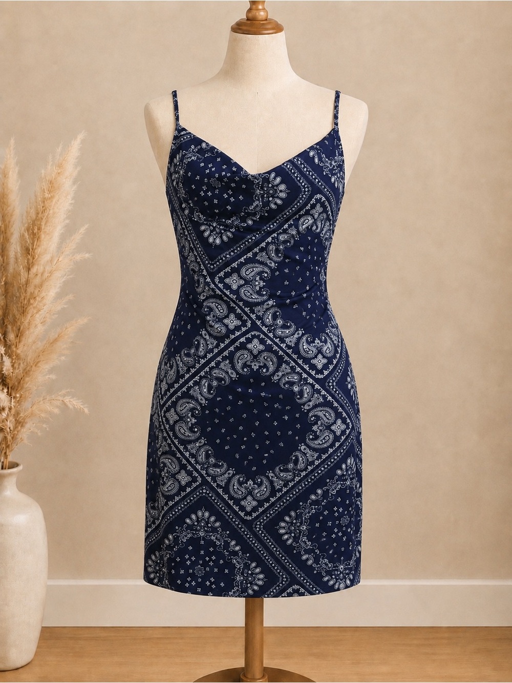 Cider Navy Bandana-Print Mini Slip Dress